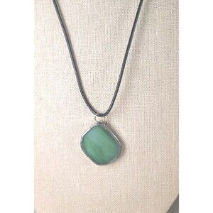 Vintage Glass Green Sea Glass  Sterling Silver  Dangle Pendant Handmade